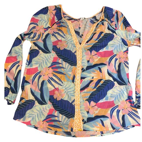 SUNDANCE Blue Tropical 100% Cotton Lightweight Tissue Tunic Women's Size Small - Picture 6 of 8